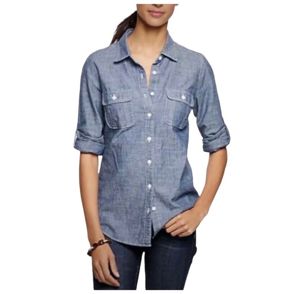 J. Crew Factory Tops - J Crew perfect shirt chambray long sleeve roll tab